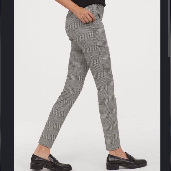 H & M plaid slim trousers checkered mid rise - Picture 2 of 9